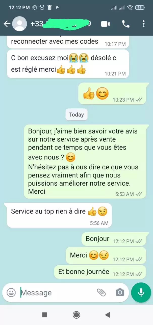 Avis client French IPTV — témoignage WhatsApp